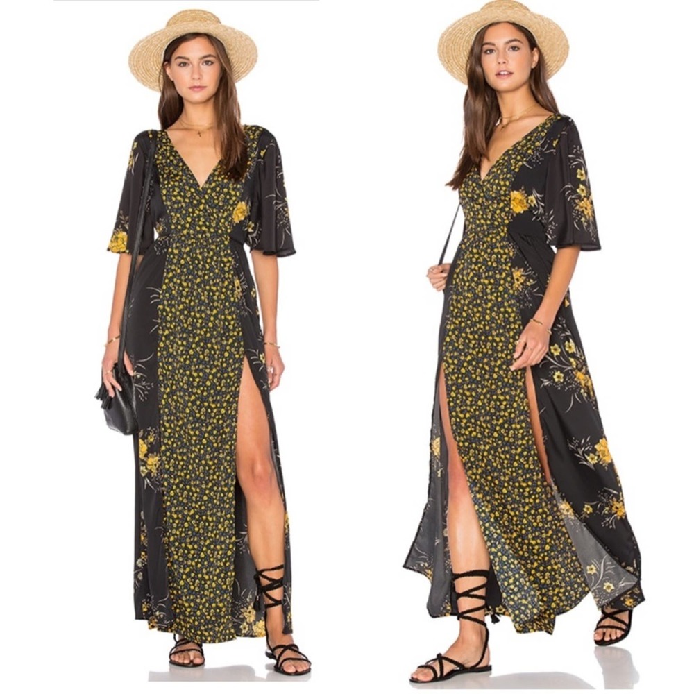 Band of Gypsies black and yellow floral maxi dress